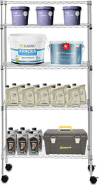 PayLessHere | 5-Tier Wire Shelf with Wheels | 14"x30"x60" | Chrome | Adjustable Racks | Heavy-Duty Storage Shelves, Holds Upto 220 lbs | Rust-Resistant, No-Tool Assembly | for Home, Garage Shelving