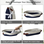 1 Pack Small Woven Storage Basket for Toilet Tank Top, Bathroom Countertop Organizer Cotton Rope Toilet Paper Storage Decorative Basket 13"x6"x4"(Navy/White)