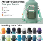 1 Gallon Water Bottle Insulated | Thickened Stainless Steel Vacuum Metal Water Jug | Portable Sports Large for Gym and Hiking with Straw, Carrier Bag, Handle Strap | BPA-Free 128 oz