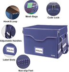 DocSafe Fireproof Document Box with Lock, File Storage Organizer with Mesh Pockets, Collapsible Portable File Box Home Office Safe Filing Cabinet with Handle for Hanging Letter/Legal Folder, Blue