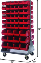 Quantum Storage Systems QMD-36H-230240RD Mobile Double Sided Gray Louvered Rack System with Bins, 36” L x 25” W 72” H, Red