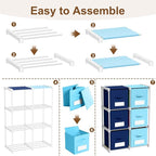 Geelin 6 Blue Cube Storage Organizer with Fabric Bins and Labels, 11 Inch Collapsible Toy Organizer Shelf Storage Bins Dresser Drawer for Boys Bedroom Nursery Playroom Room Decor