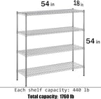 18" Deep x 54" Wide x 54" Height Wire Shelving Kit | 4-Tier | NSF Commercial Storage Rack Unit