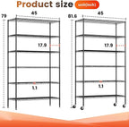 BestOffice | 6-Tier Wire Storage Shelves with Wheels | 18x45x82 | Black | Adjustable Racks | Heavy-Duty Metal Shelf, Holds Upto 2100 lbs | No-Tool Assembly | Ideal for Home & Garage Shelving