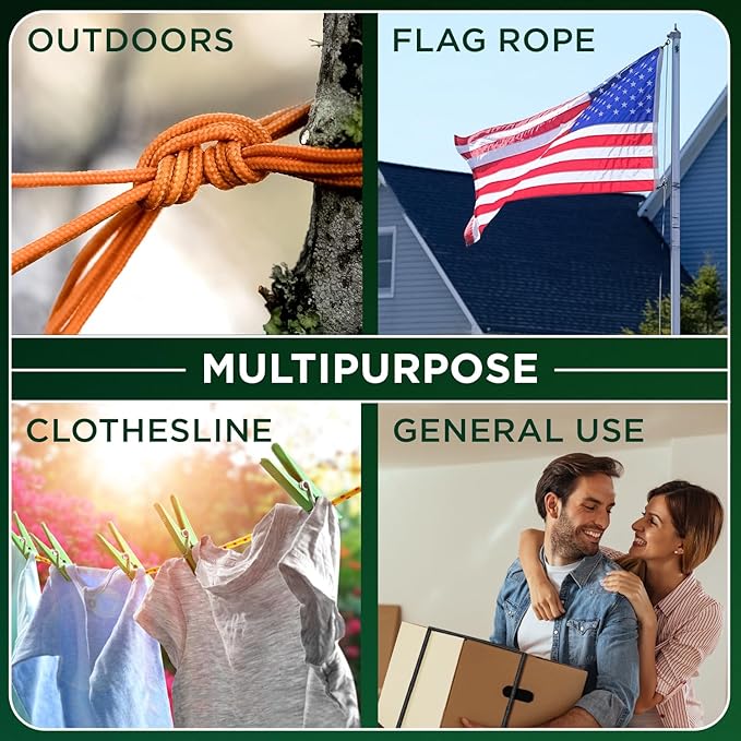 TECEUM Rope – 90 Feet x 1/4 Inch (7mm) – Patriot Mix – Strong All-Purpose Utility Rope – Camping, Crafting, Flag Pole, Indoor & Outdoor – Polypropylene Nylon Poly Lightweight Diamond Braided Cord