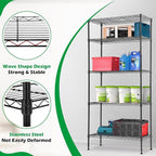 PayLessHere | 5-Tier Wire Shelf with Wheels | 14"x30"x60" | Black | Adjustable Racks | Heavy-Duty Storage Shelves, Holds Upto 220 lbs | Rust-Resistant, No-Tool Assembly | for Home, Garage Shelving