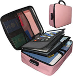 Yuanshikj Heat Insulated Fireproof Waterproof Safe File Organizer,Document Organizer Box with Lock Labels,Multi-Layer Portable Home Travel Safe Storage Box for Important Documents (Pink)