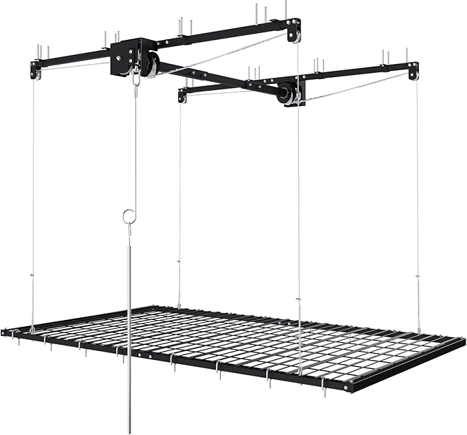 4x8 FT Overhead Garage Storage Rack for Ceilings, Heavy-Duty Metal Adjustable Ceiling Storage Racks with Safety Lock, 270LBS Mounted Rack, All-Steel Garage Organizer (4x8 FT)