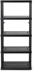 Gracious Living 5 Shelf Fixed Height Ventilated Medium Duty Storage Unit 14 x 32 x 72" Organizer System for Home, Garage, Basement, & Laundry, Black