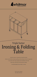 Whitmor 3 Section Rolling Laundry Sorter with Folding Station - Ironing Board, Chrome / Gray