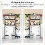 K1 Heavy Duty 7-Tier Over The Toilet Storage（with Basket and Paper Hook） Freestanding Above Toilet Shelf with Adjustable Feet，Space Saver Bathroom Shelves 9.3" D x 33.5" W x 63.8" H，Black