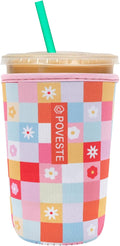 Reusable Neoprene Insulator Sleeve for Iced Coffee & Cold Soda, Coffee Sleeves for Iced & Hot Drinks, Cold Beverage Cooler Compatible with Starbucks, Dunkin (Boho Floral, Medium: 22-24oz)