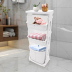 Rolling Laundry Hamper 4 Section Laundry Sorter Cart Vertical Laundry Basket Quad Laundry Sorter for Towels, Blankets & Bathroom Organization White