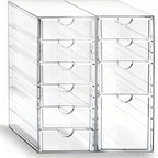 Prsildan Acrylic Drawer Makeup Organizer with 10 Drawers, Set of 2 Office Desk Organizers Accessories, Clear Stackable Storage Drawers for Vanity, Countertop, Craft, Jewelry, Art Supply Organization