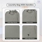 LFH Home Cotton Canvas Large Laundry Bag with Handle, Heavy Duty Drawstring Closure Washable Laundry Bags, School Travel, Home, Hotel, College Dorm, Organizer Sack, Toys 20x30-Grey