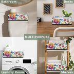 Small Bathroom Baskets for Toilet,Foldable Toilet Paper Tank Basket Organizer for Towels Storage Decorative Open Storage Bins for Home,Closet,Containers,Cabinet（Beautiful Flower ）