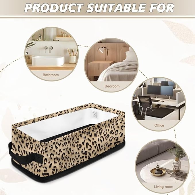 Small Storage Bin Basket with Handles for Organizing Toiletries Towels and Small Items, Versatile Storage Container Long Organizer Bins for Bathroom Living Room, Leopard Print