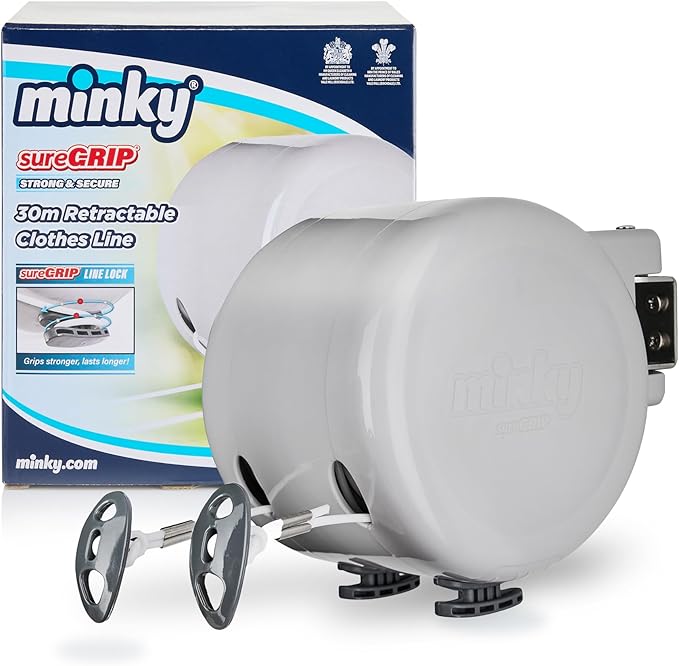 Minky Homecare Outdoor Retractable Dual Clothesline - Heavy Duty PVC Coated Line - Energy and Space Saving Removable Laundry Drying Line - 2 x 49 Feet