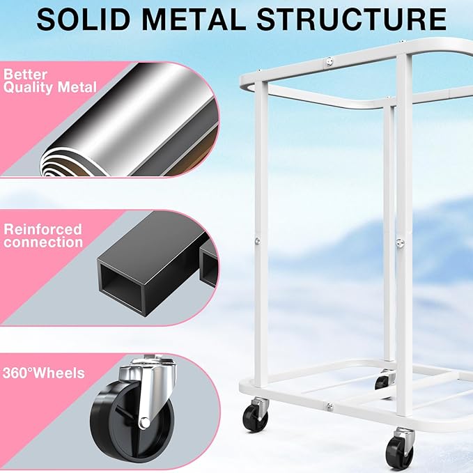 40 Gal(150L) High Grade Large Laundry Basket with Wheels, Rolling Laundry Hamper, Laundry Cart with Metal Frame and Removable Bag Design, Suitable for Laundry Room, Bedroom (Pink, 150L)