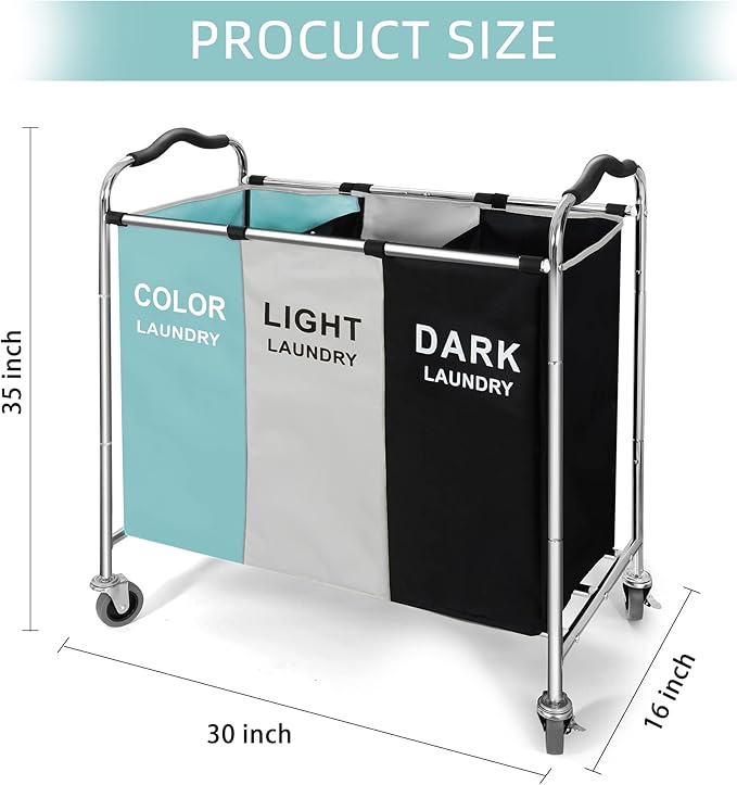 Laundry Basket Sorter,240L Laundry Blanket Cart with Wheels, 16 X 30 X 35 inch Large Laundry Hamper Bag Bin for Dirty Clothes,Toys,Towels in Laundry Room,Bathroom, Closet Organizers & Storage-GREEN
