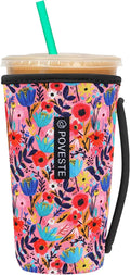Reusable Neoprene Insulator Sleeve for Iced Coffee & Cold Soda, Coffee Sleeves for Iced & Hot Drinks, Cold Beverage Cooler Compatible with Starbucks, Dunkin (Abstract Flower, Large: 32oz)