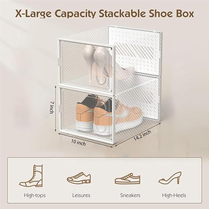 12 Packs Clear Plastic Shoebox With Magnetic Door, X-Large(14"× 10" × 7") Stackable Shoe Box Storage With Lids, Multifunctional Sneaker Containers, Toy Storage, Space-Saving Shoe Rack Black