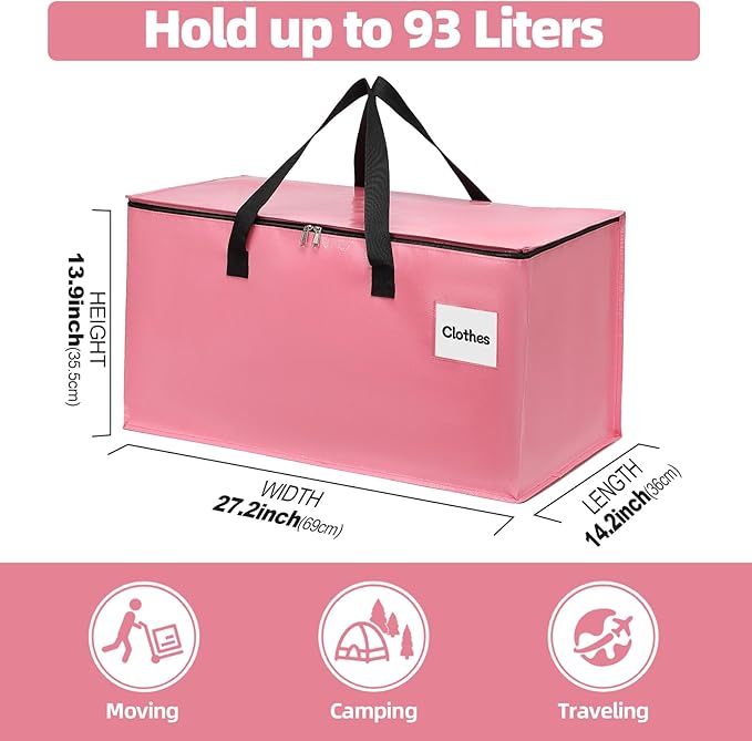 Extra Large Moving Bags with Zipper - Heavy Duty Tote for Packing Clothes, Durable Storage Bin Organizer, Multipack Set