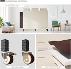 Heavy Duty Portable Closet with Cover Magnetic Doors, Metal Rolling Clothes Rack Heavy Duty 1500LBS, Foldable Clothing Rack, Garment Racks for Bedroom/LivingRoom/Rental (KT Coffee, 59.05in)