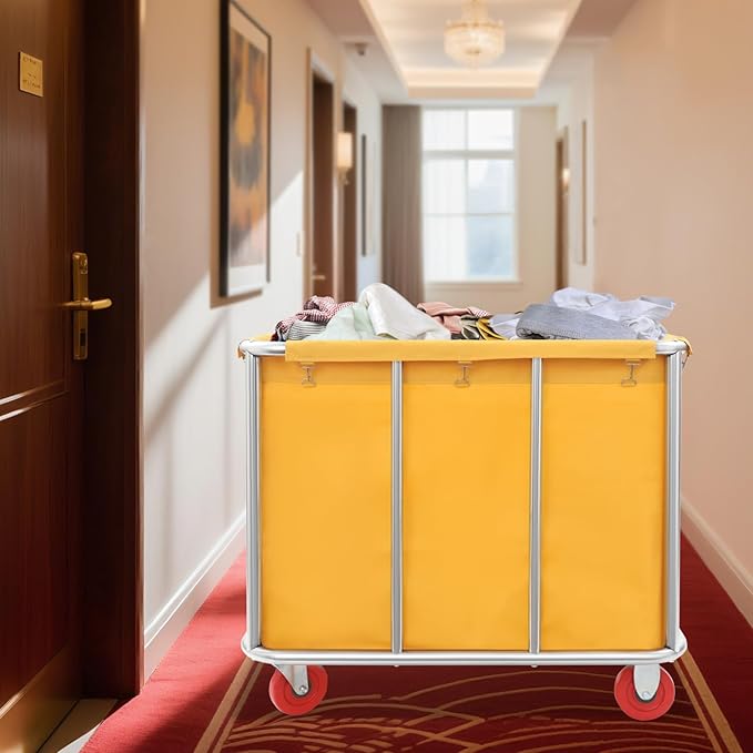 Commercial Laundry Cart with Wheels, Large Heavy Duty Laundry Sorter with Oxford Bag, Laundry Cart for Home Hotel, 260LBS Load (Yellow)
