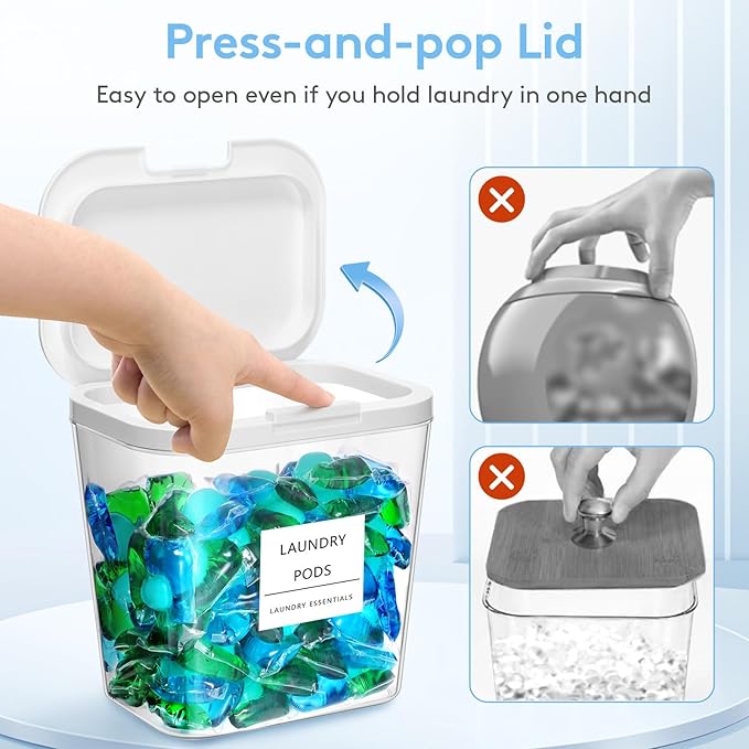 Lifewit 5 Pcs Laundry Pods Container with Pop-up Lid, Dryer Sheet Holder, Laundry Room Organization Storage Jars for Washing Powder, Soap, Scent Booster Beads, 2700 +4500ml/0.72+1.2gal
