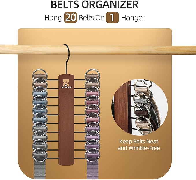 ZEDODIER 2 Packe Wooden Tie Rack, Tie Hanger for Men Closet, 40 Storage Capacity, Non-Slip Rotatable Tie Organizer, Hanging Space Saving Holder, Vintage