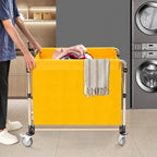 Commercial Laundry Cart with Wheels,Folding Laundry Hamper Cart,Heavy Duty Rolling Laundry Basket with Large Capacity,Laundry Sorter Trolley for Home Hotel Apartment (Yellow, 34.25 * 20.47 * 30.7in)