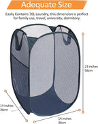 2 Pack Durable Collapsible Laundry Baskets - Reinforced Mesh Pop Up Laundry Hamper with Pocket, Foldable Dirty Clothes Hamper with Carry Handles for Laundry, Bathroom, Kids Room, Dorm or Travel Navy