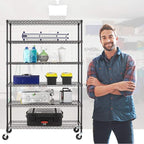 BestOffice | 6-Tier Wire Storage Shelves with Wheels | 18x48x78 | Black | Adjustable Racks | Heavy-Duty Metal Shelf, Holds Upto 600 lbs | No-Tool Assembly | Ideal for Home & Garage Shelving