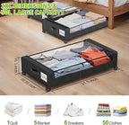 Under Bed Storage with Wheels, 4-Pack Underbed Storage Containers with Clear Lids, Under Bed Shoe Storage Organizer, Rolling Under Bed Storage for Clothes Shoes Blankets (Black)