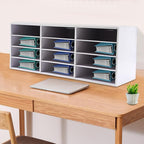 12 Compartments Paper Organizer for Desk, Desk Literature Organizer, Student Mailbox for Classroom, Desktop Bill Paper Storager File Sorter for Home Office Classroom