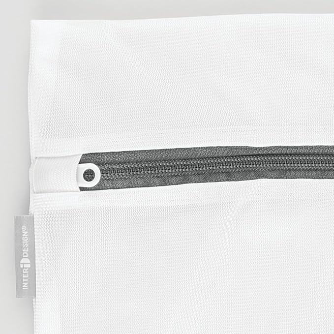 iDesign Mesh Laundry Bags with Built in Zipper for Cleaning Delicates– Set of 2, 1 Medium and 1 Large Bag, White