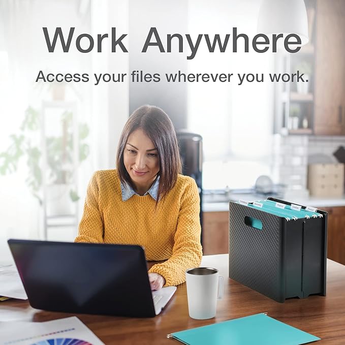 Pendaflex Mobile File Box with Handles, Easy Set Up, Collapse Down and Store Away, 13"W x 10"H x 6.5"D, Holds Letter Size Files, Black (126118)