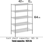Wire Shelving Kit | NSF Commercial Storage Rack Unit (5-Tier | 64" Height, 21" Deep x 42" Wide)