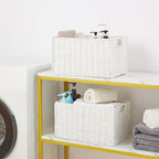 Vagusicc Wicker Storage Basket, Set of 2 Hand-Woven Paper Rope Wicker Basket, Large Storage Baskets for Organizing, Foldable Large Cube Storage Organizer Bins for Shelves (White)