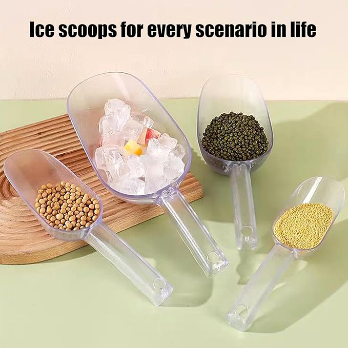 3PCS Clear Plastic Ice Scoop, 6 ounces Alec Ice Scoops, Kitchen Scoop for Ice Bucket Ice, Popcorn, Coffee Beans, Flour (6 oz.)