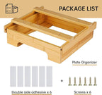 Paper Plate Dispenser - 10 inch Bamboo Paper Plate Dispenser Under Cabinet, Kitchen Counter Vertical Plate Holder Organizer Countertop Caddy (Bamboo)