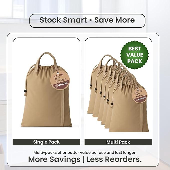 LFH Home Large Premium Cotton Canvas Laundry Bag with Drawstring and Handles Heavy Duty, Multi-Use, and Washable for Home, Travel, College or Storage 28x40 (Pack of 2)-Beige