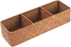 DOKOT Seagrass Toilet Tank Basket with 3 Section, Bathroom Toilet Paper Storage Baskets for Organizing (Natural)