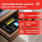 TRU RED Expandable Plastic Drawer Organizer, 7‑Compartment, Black – Adjustable Desk & Drawer Storage for Office Supplies