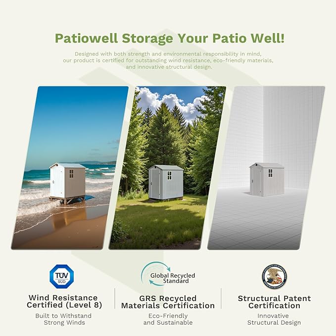Patiowell 4x8 FT Resin Outdoor Storage Shed with Floor & 2 Windows, Large Plastic Garden Shed with Lockable Door for Backyard, Patio, and Lawn, Gray (Fit-it Shed)