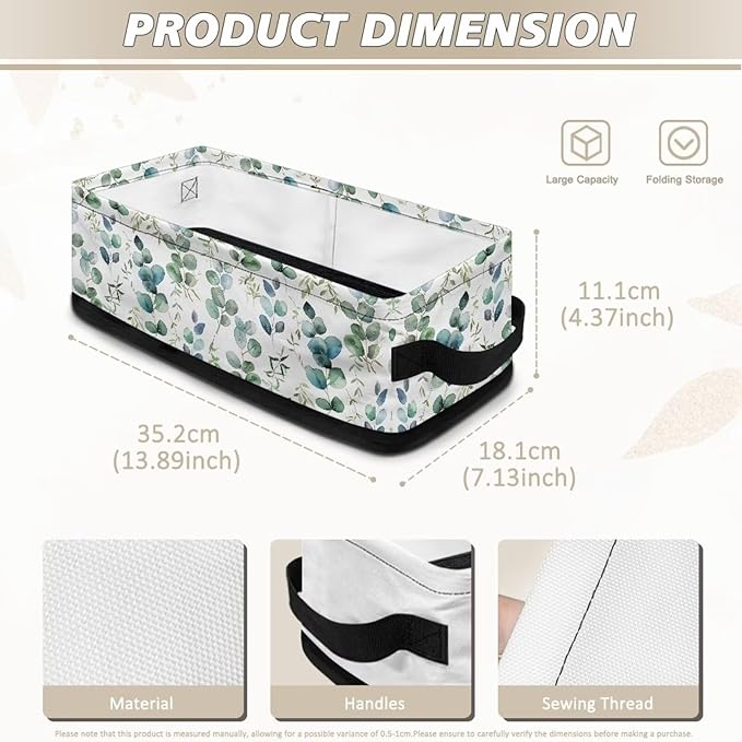 Multi-purpose Storage Basket Small Storage Bins Collapsible Rectangular Toilet Paper Basket Organizer for Bathroom Bedroom Kitchen Office Organization, Eucalyptus Leaf