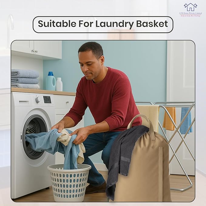 LFH Home Large Premium Cotton Canvas Laundry Bag with Drawstring and Handles Heavy Duty, Multi-Use, and Washable for Home, Travel, College or Storage 24x36 (Pack of 2)-Beige