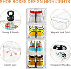 12 Pack Large Shoe Storage Box, Clear Shoe Storage Organizer with Magnetic Door, Stackable,Shoe Containers For Display Sneakers, Easy Assembly, Fit up to US Size 12, Clear