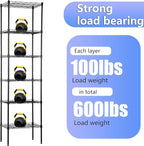 BestOffice | 6-Tier Wire Storage Shelves | 17x12x64 | Black | with Adjustable Racks | Heavy-Duty Metal Shelf, Holds Upto 600 lbs | No-Tool Assembly | Ideal for Home & Garage Shelving